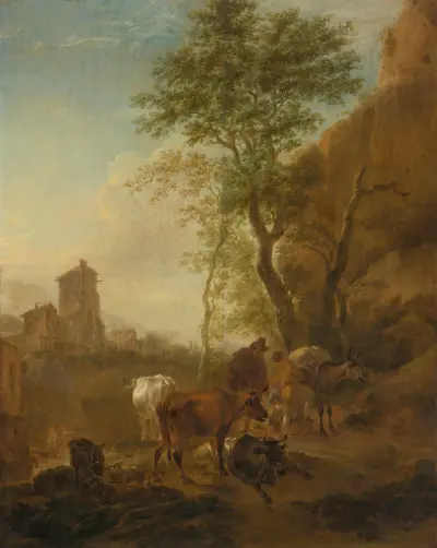 Italienskt landskap med kor av Nicolaes Pietersz. Berchem