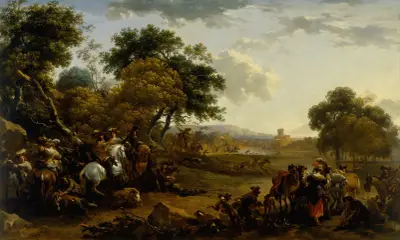 Landskap med jaktlag av Nicolaes Pietersz. Berchem