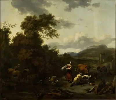 Landskap med pastoralscen av Nicolaes Pietersz. Berchem