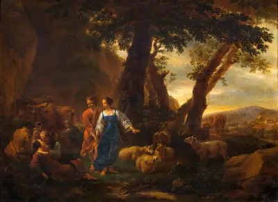 Landskap med bönder och boskap av Nicolaes Pietersz. Berchem