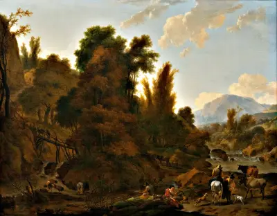 Bergslandskap med herdar av Nicolaes Pietersz. Berchem