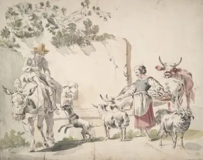 Bönder på väg till marknaden av Nicolaes Pietersz. Berchem