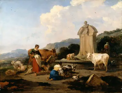 Romersk fontän med boskap och figurer (Le Midi) av Nicolaes Pietersz. Berchem