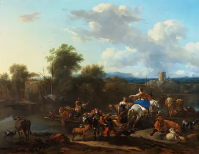 Färjningen av boskapen av Nicolaes Pietersz. Berchem