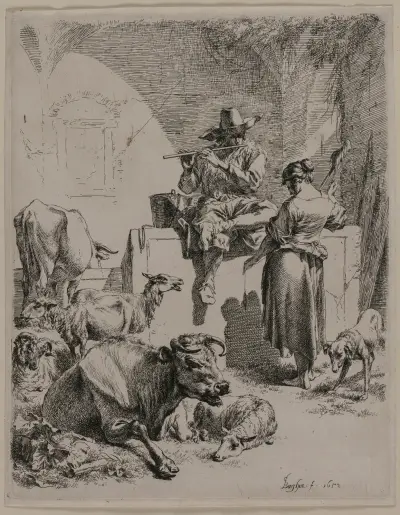 Der flötenspielende Hirt von Nicolaes Pietersz. Berchem