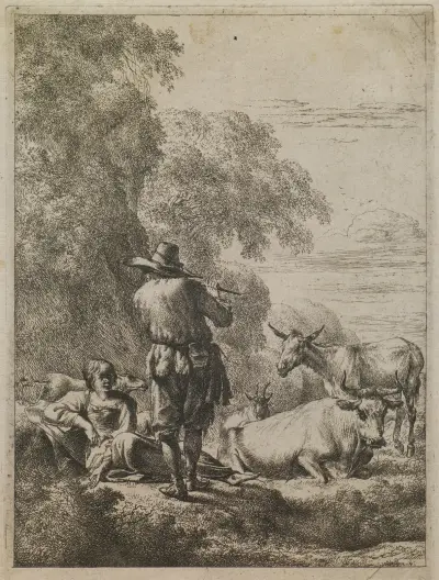 Herden som spelar flöjt av Nicolaes Pietersz. Berchem