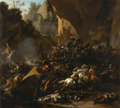 Travellers Ambushed by Brigands av Nicolaes Pietersz. Berchem