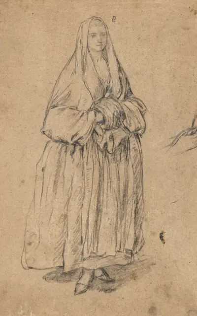 Standing Woman Holding a Muff, Turned Slightly to the Right av Pietro Longhi