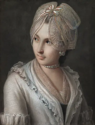 An Elegant Young Lady with a Lace Cap av Pietro Rotari