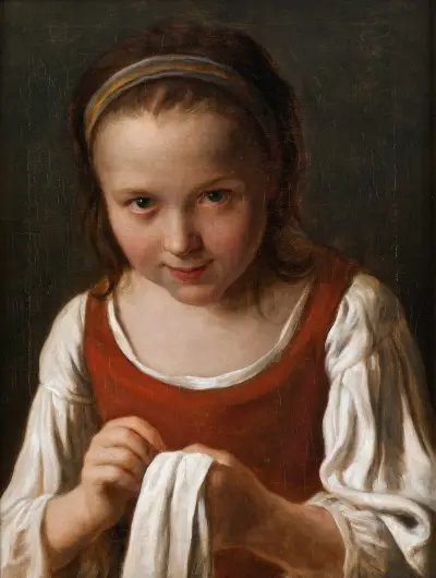 Girl with Needle-work av Pietro Rotari