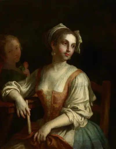 Woman with a Fan and a Woman with a Rose av Pietro Rotari