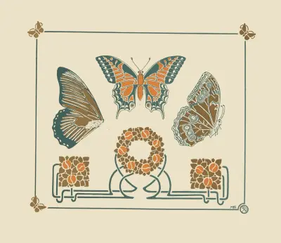 Abstract design based on butterflies and leaves von Maurice Pillard Verneuil