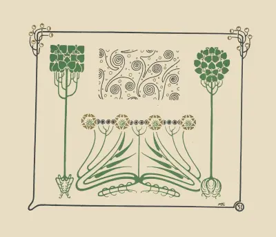 Abstrakt mönster med blad och arabesker av Maurice Pillard Verneuil
