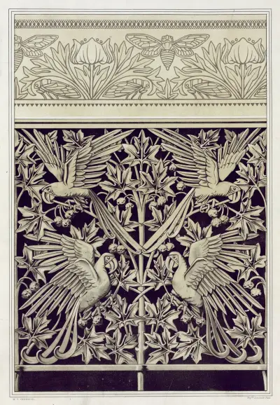 Cigales et anémones, bordure de napperon. Aras et platane, fonte. von Maurice Pillard Verneuil