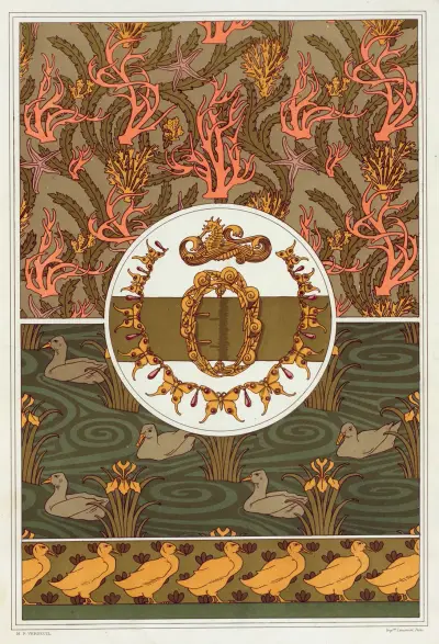 Coraux, madrepores, étoiles de mer et algues, cretonne imprimée. von Maurice Pillard Verneuil
