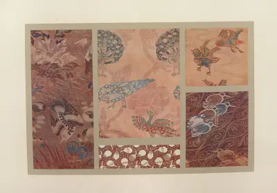 Plantes et oiseaux ; paons stylisés ; fruits ; oiseaux ; grues sur des flots stylisés von Maurice Pillard Verneuil