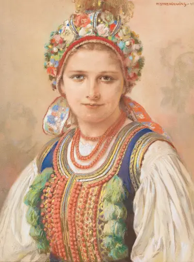 Portrait of a woman in Polish costume av Piotr Stachiewicz