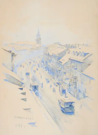 Nowy Świat on a winter day av Władysław Podkowiński