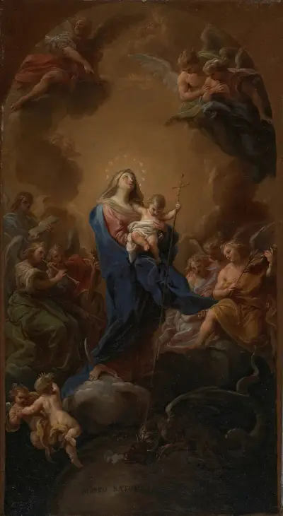 Madonnan och barnet i härlighet av Pompeo Batoni