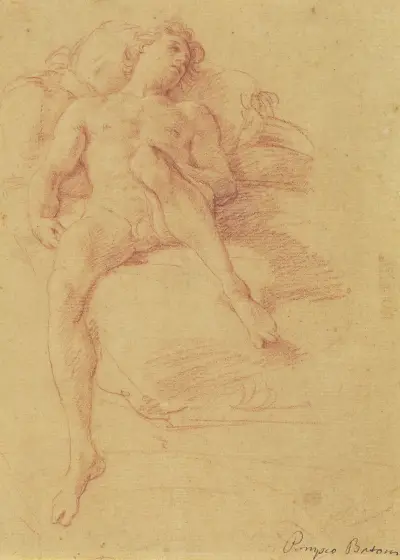 Liggande manlig nakenstudie på en säng av Pompeo Batoni
