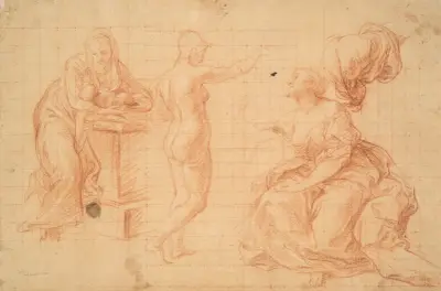 Studier för ’Herkules vid skiljevägen’ och för ’Jesu födelse’ av Pompeo Batoni