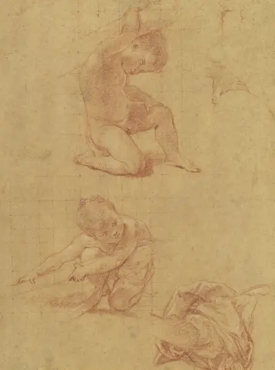 Två nakna barn som lyfter en klubba av Pompeo Batoni