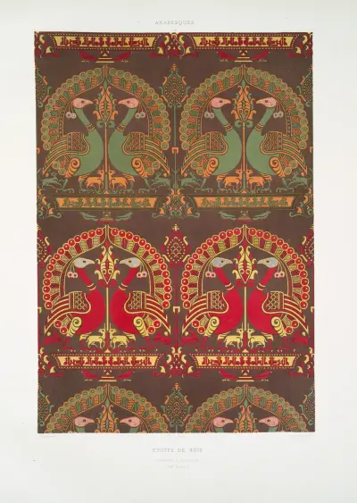 Arabesques; étoffe de soie; conservée à Toulouse (XIVe. siècle) av Émile Prisse d'Avennes