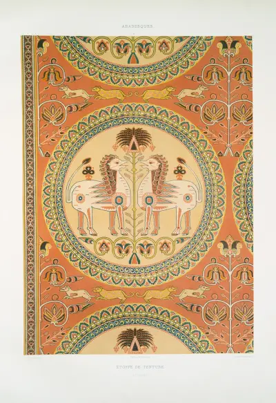 Arabesques; étoffe de tenture (XIIe. siècle) av Émile Prisse d'Avennes