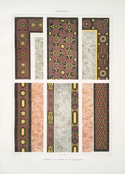 Arabesques; lambris du tombeau de Barsabay, détails des mosaïques av Émile Prisse d'Avennes