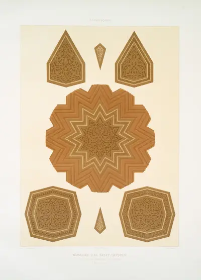 Arabesques; mosquée d’El Nesfy-Qeyçoun; détails des boiseries du mihrab (XIVe. siècle); 2 av Émile Prisse d'Avennes