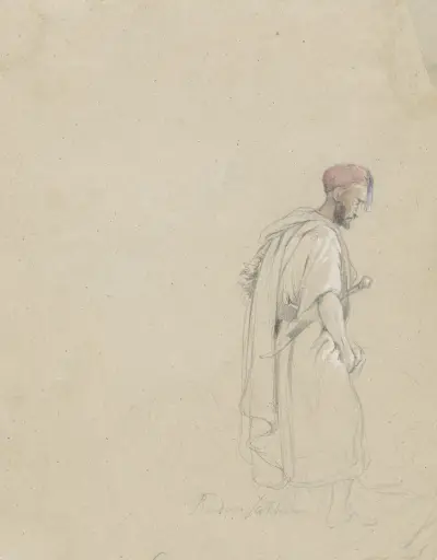 Figuurstudie van een man met tulband en zwaard av Raden Saleh