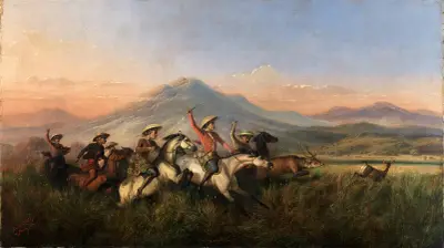 Six Horsemen Chasing Deer av Raden Saleh