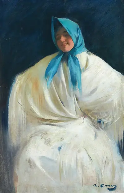 Chula con Pañuelo Azul (girl with a blue scarf) av Ramón Casas