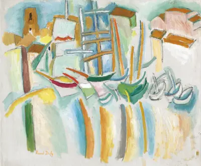 Båtar och småbåtar i Martigues av Raoul Dufy