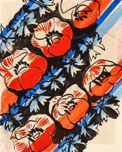 Kornvallmo och blåklint mot svart bakgrund av Raoul Dufy