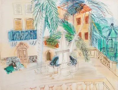 Couple sur un banc, Place d’Hyères av Raoul Dufy