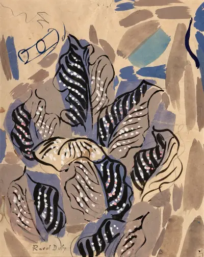 Studie av löv i svart, rosa och grått av Raoul Dufy