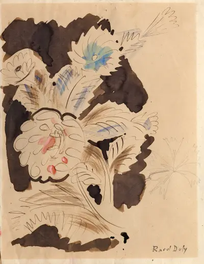 Studie av blå och röda blommor av Raoul Dufy