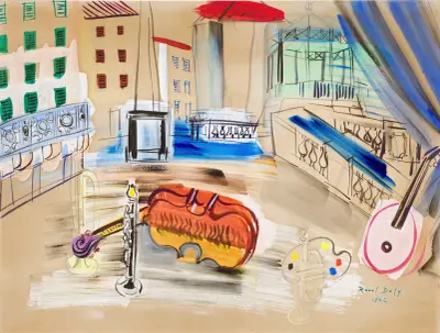 Torget i Hyères med musikinstrument av Raoul Dufy