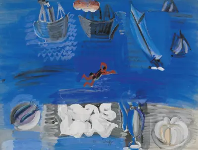 Stilleben och båtar av Raoul Dufy