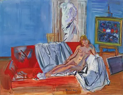 Liggande naken i ateljén på rue Jeanne-d'Arc av Raoul Dufy