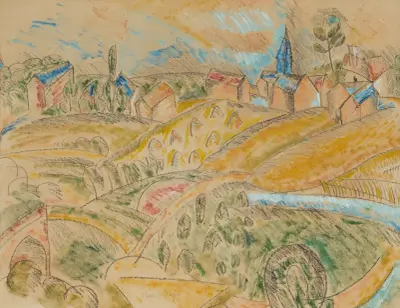 Kubistiskt landskap med halmstackar av Raoul Dufy
