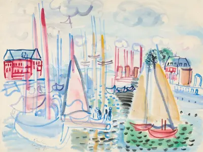 Segelbåtar i hamnen i Deauville av Raoul Dufy