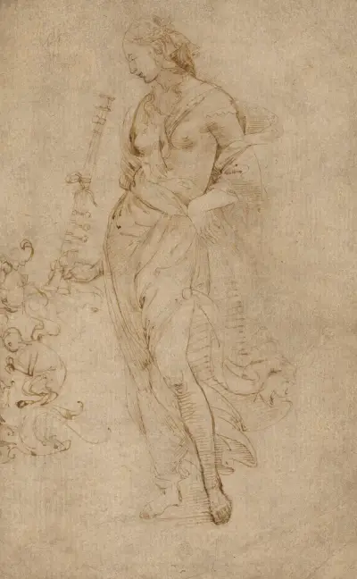 Female Figure with a Tibia, and Ornamental Studies av Raphael
