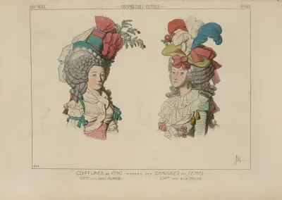 Coiffures de 1790. D’apres des gravures du temps. Coiff[ure] dite sans redoute. Coiffure dit à la nation. av Raphaël Jacquemin