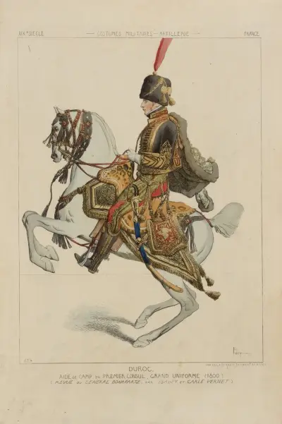 Duroc, adjutant prvního konzula, velká slavnostní uniforma (1800) (Revue du général Bonaparte, od Isabeye a Carleho Verneta), Raphaël Jacquemin