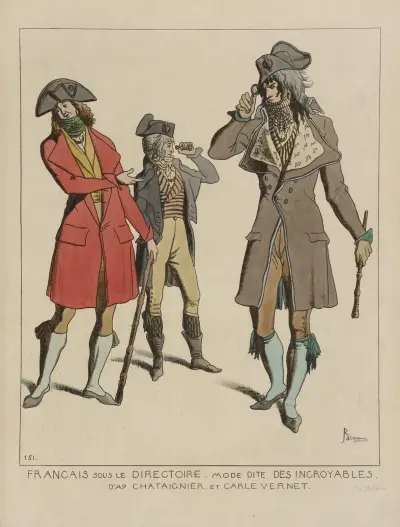 Francouzi za Direktoria. Móda zvaná incroyables. Podle Chataigniera a Carle Verneta., Raphaël Jacquemin