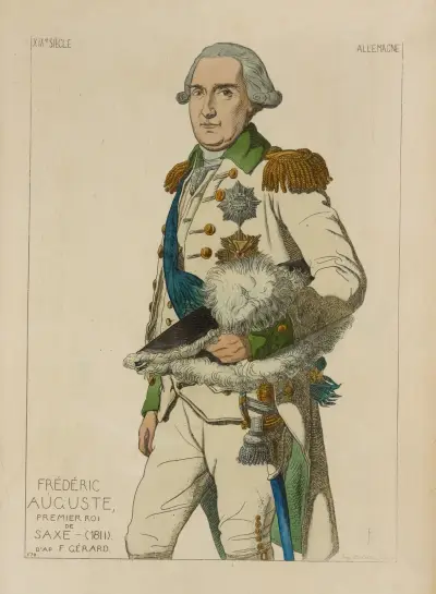 Frédéric Auguste, premier roi de Saxe (1811). D’ap[rès] F. Gérard. XIXe siècle, Allemagne. av Raphaël Jacquemin