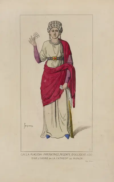 Galla Placidia, kejsarinna och förmyndare i väst, 430. Efter elfenbensbild i Monzas katedral. av Raphaël Jacquemin