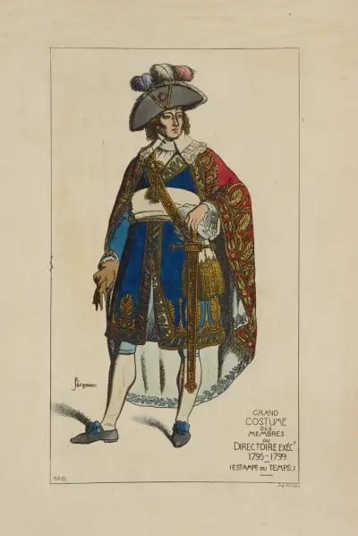 Velký kostým členů výkonného direktoria 1795–1799. (Dobová rytina.), Raphaël Jacquemin